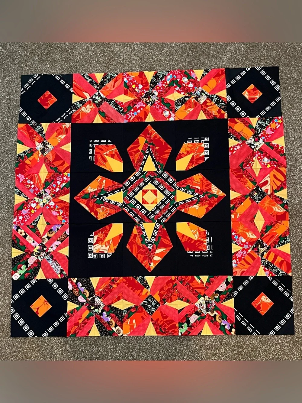 Medallion quilt top unfinished 52” x 52”